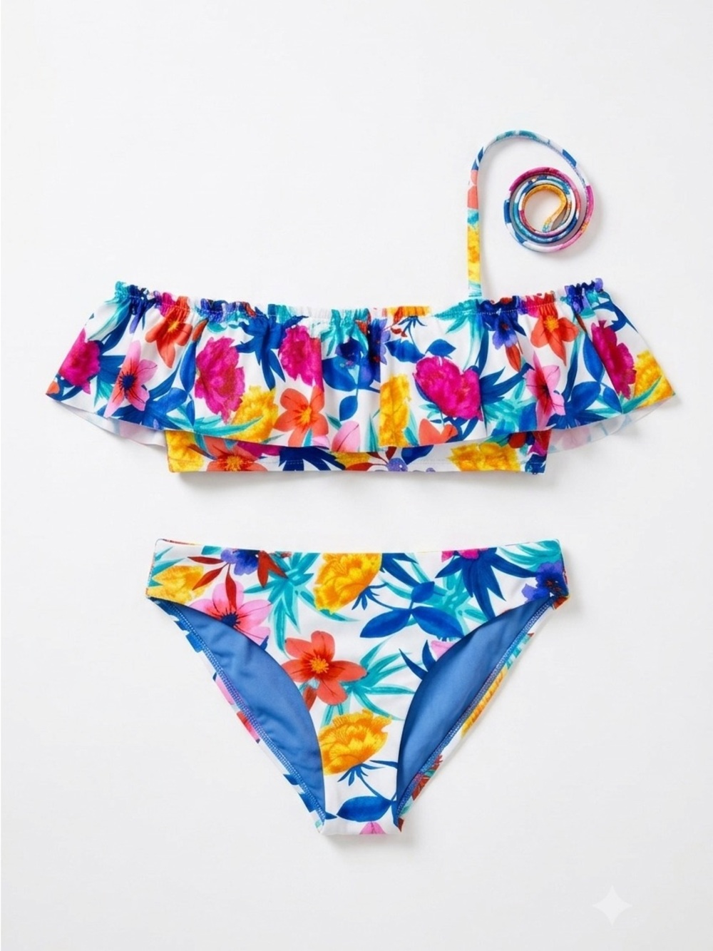 Bleu Rod Beattie Vibrant Tropical Floral Ruffled 2-Piece Swimsuit — Size 10
